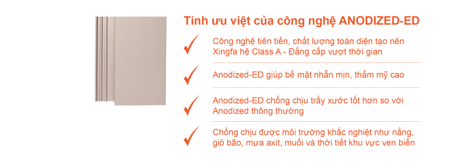 CỬA NHÔM XINGFA CLASS A 40 Công nghệ xử lý bề mặt Anodized-ED