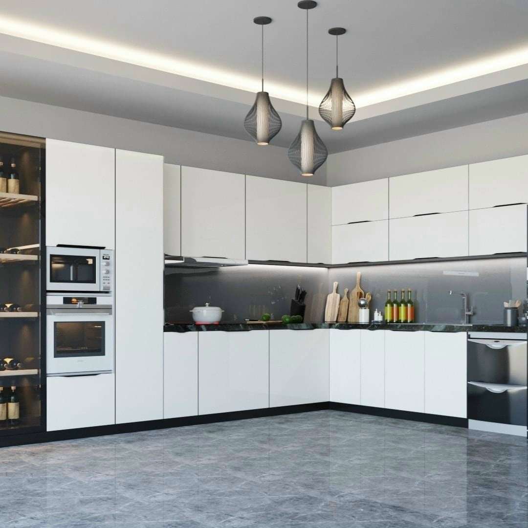 Mẫu tủ bếp hợp kim nhôm full trắng. 