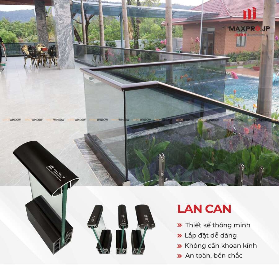 Nhôm Maxpro hệ lan can không trụ.
