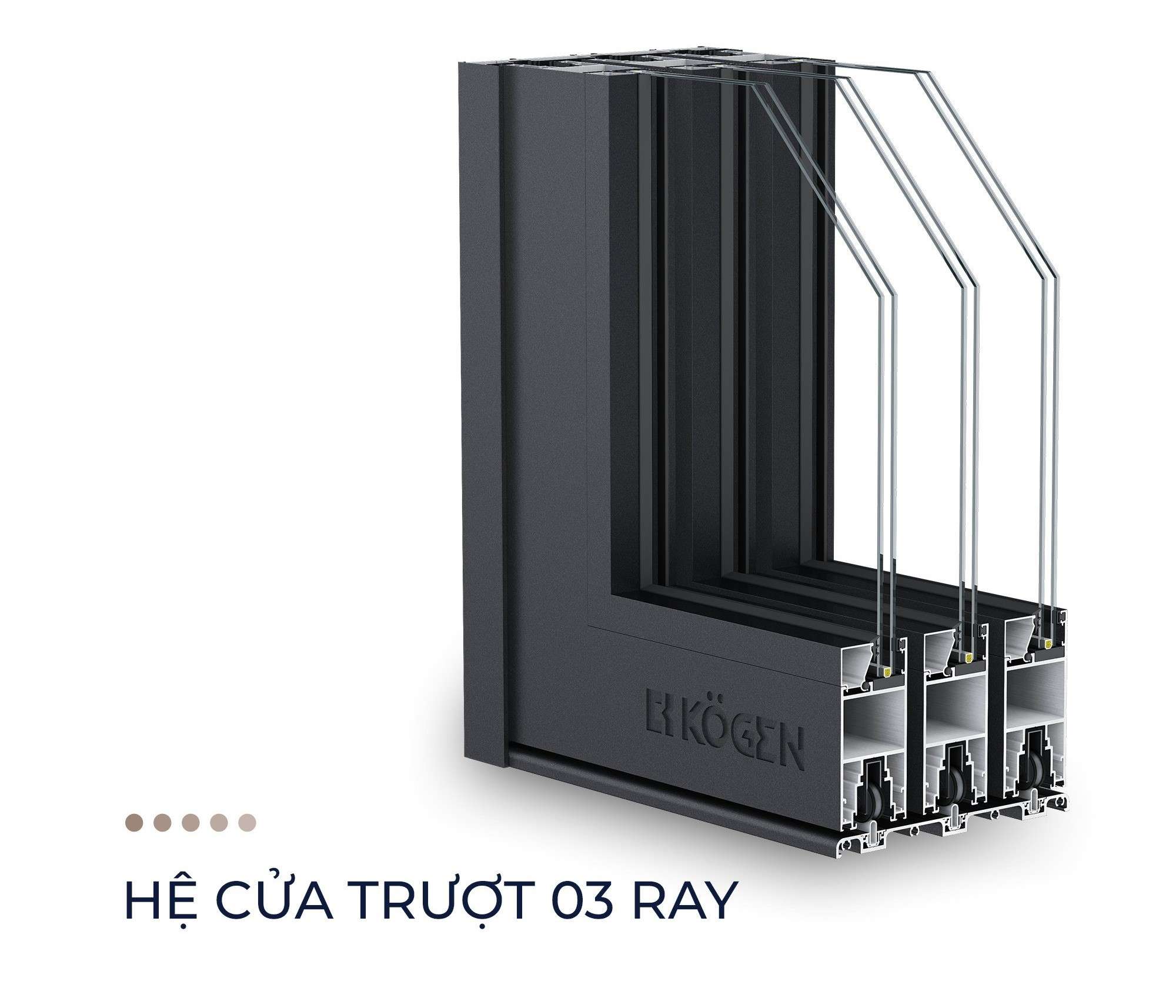 Hệ cửa trượt 3 ray Kogen. 