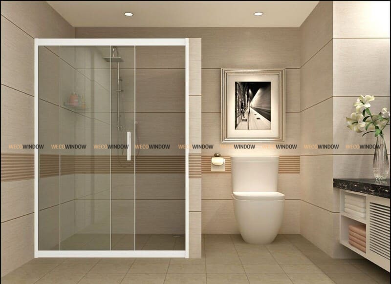 Vách tắm kính kết hợp cửa lùa. 