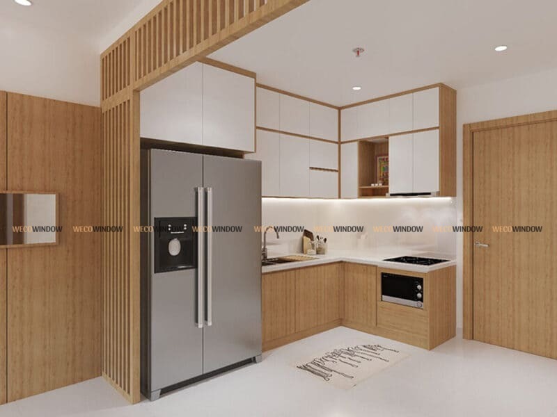 Mẫu tủ bếp kịch trần. 