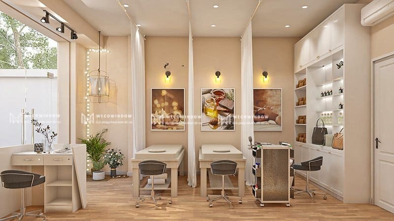 Cửa Kính Spa - Tạo Không Gian Thư Giãn Sang Trọng 33 Vách kính spa cố định kết hợp đèn chiếu sáng tạo hiệu ứng tốt.