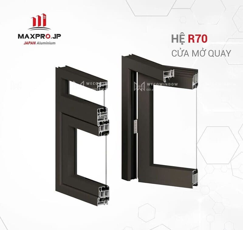 Mặt cắt thanh nhôm Maxpro hệ 70. 