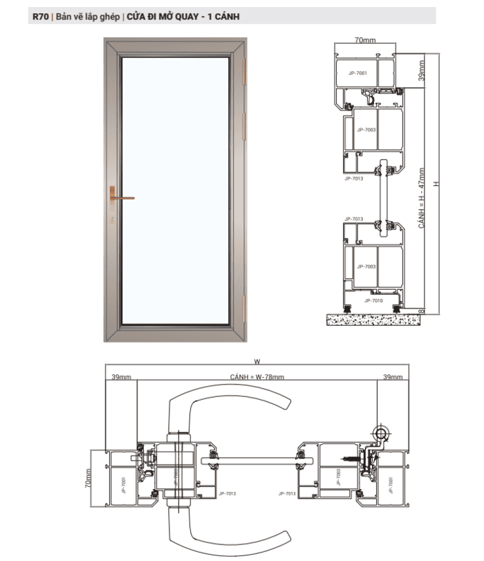 Cửa đi mở quay 1 cánh.