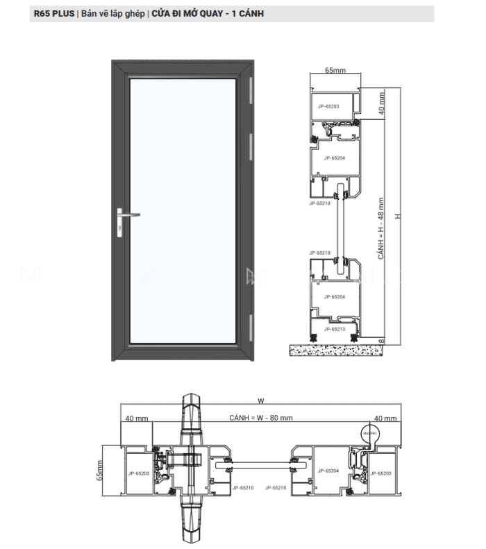 Cửa đi mở quay 1 cánh. 