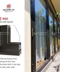 Cửa nhôm Maxpro R65 kết hợp kính nan đồng.