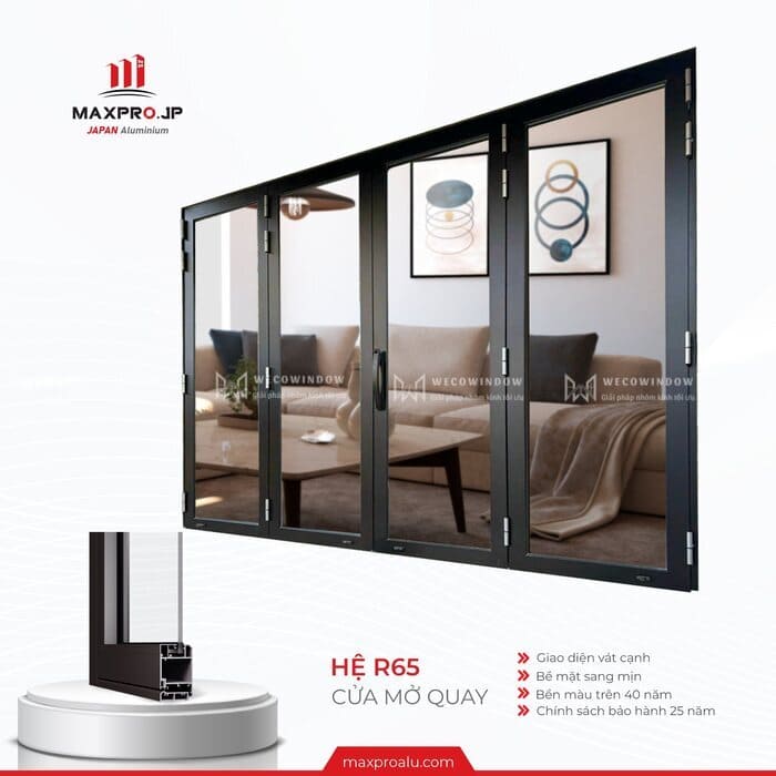 Vẻ đẹp mạnh mẽ của cửa nhôm Maxpro hệ R65. 