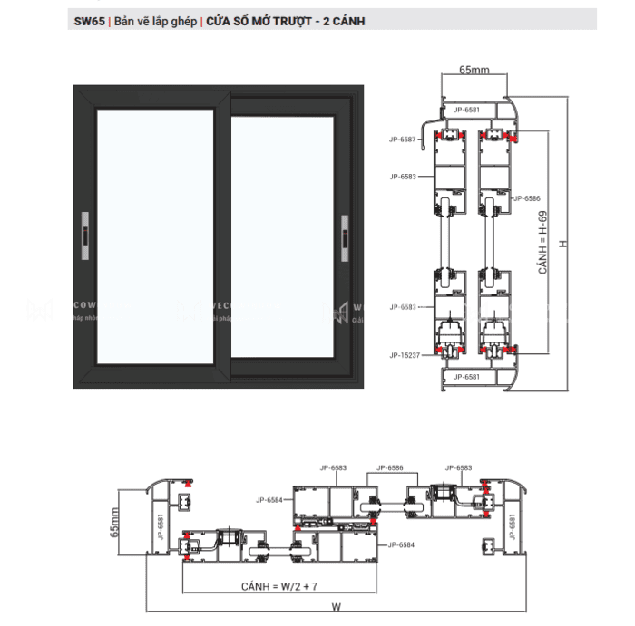 Cửa sổ mở trượt 2 cánh. 
