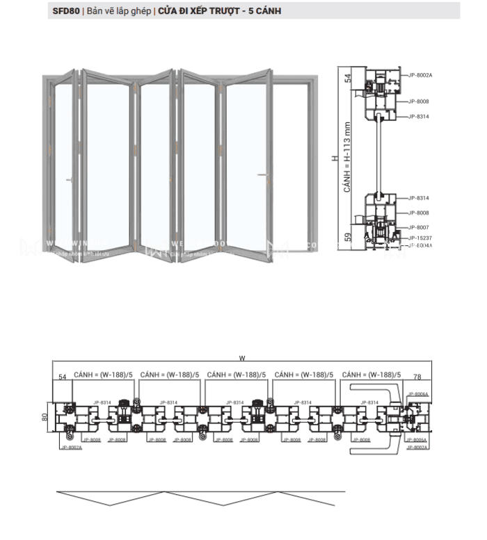 Cửa đi xếp trượt 5 cánh. 