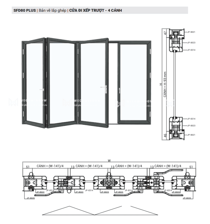 Cửa đi xếp trượt 4 cánh. 