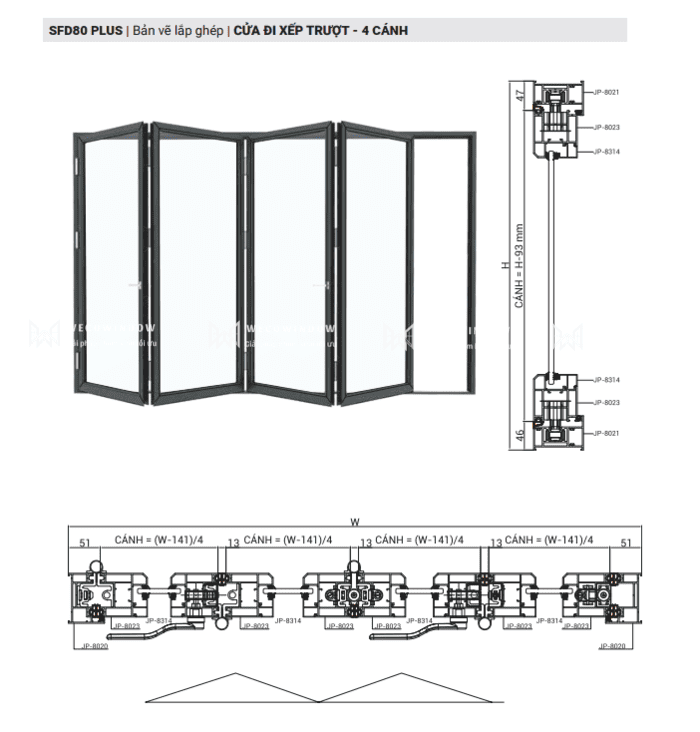 Cửa đi xếp trượt 4 cánh. 