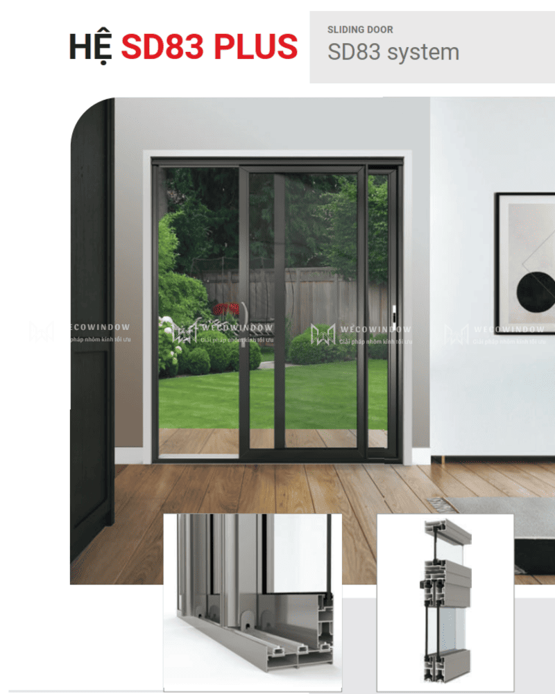 CỬA NHÔM MAXPRO HỆ 83 - 83 PLUS 61 Hệ SD83 đột phá trong thiết kế.