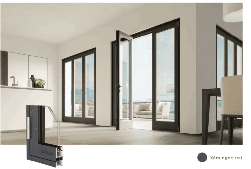 CỬA NHÔM KOGEN HỆ 60 ĐA KHOANG 37 Cửa nhôm Kogen hệ 60 làm cửa đi.